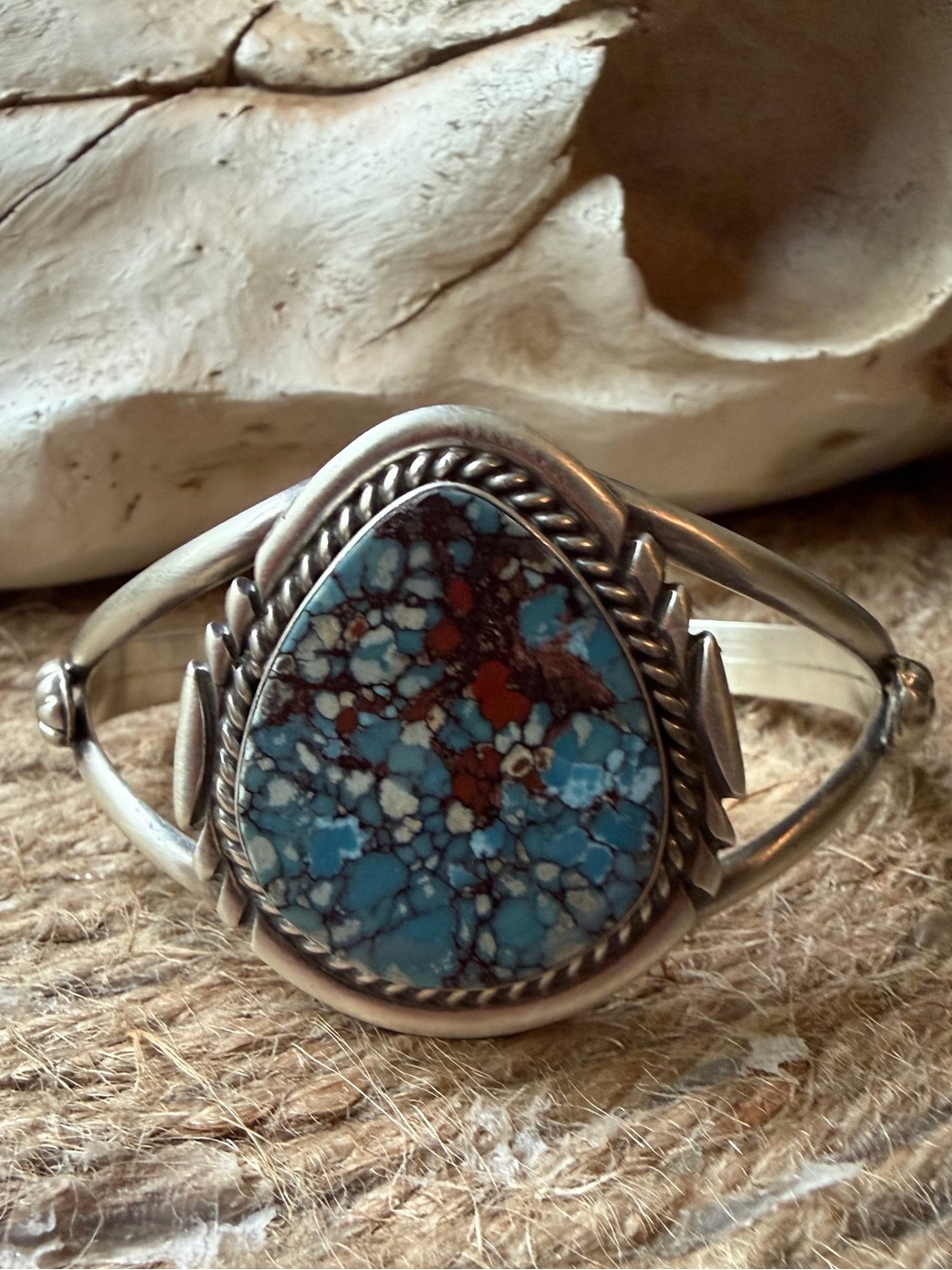 Donavan Skeet Sterling Silver Golden Hills Turquoise Matrix Cuff Bracelet - Picture 12 of 13